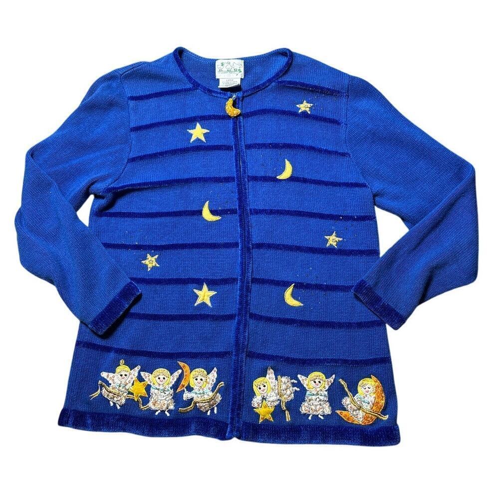 Vintage Quacker Factory Moon Zipper Celestial Cardigan Sweater Large